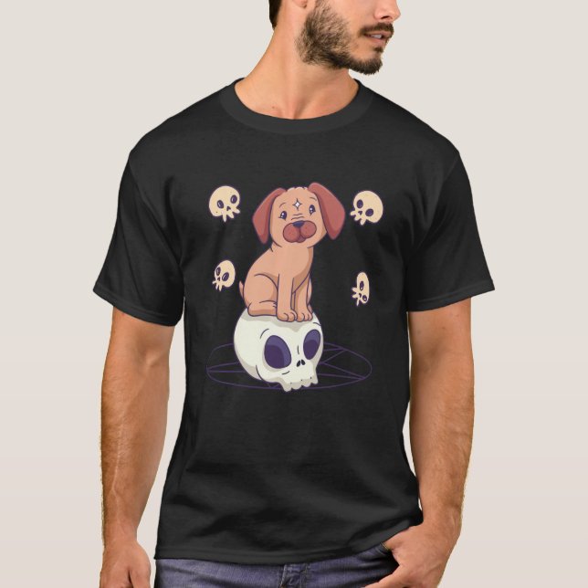 Pastel Goth Cute Creepy Witchy Pug Dog Skull Ritua T-Shirt (Front)