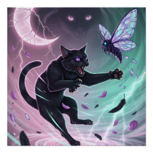 Pastel Goth Furious Black Cat and Mystical Moth Poster