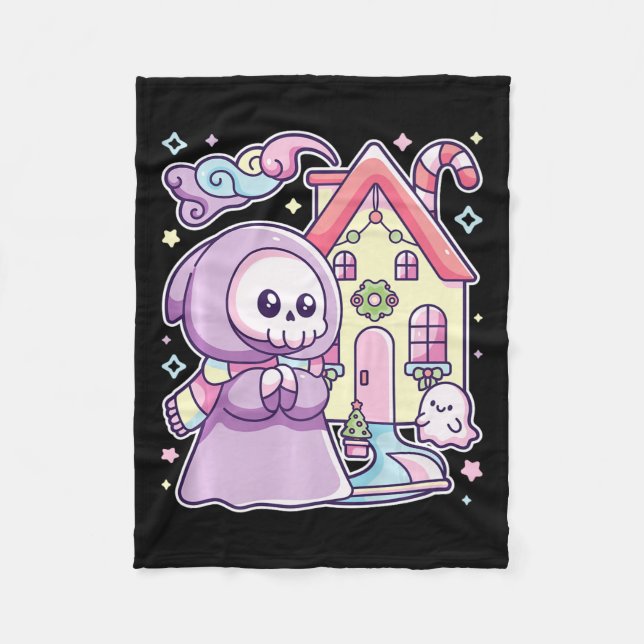 Pastel Goth Grim Reaper Xmas Halloween Easy Costum Fleece Blanket (Front)