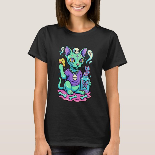 Pastel Goth Hairless Cat T-Shirt (Front)