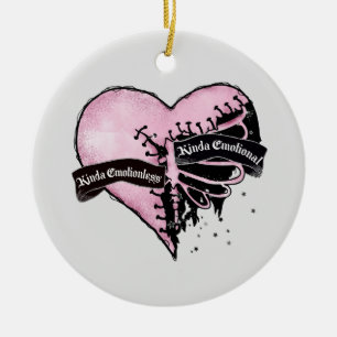 Pastel Goth Heart Emotional and Emotionless Ceramic Tree Decoration