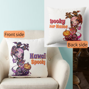 Pastel Goth Kawaii Spooky Anime Girl Halloween Cushion