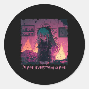 Pastel Goth Menhera I'm Fine Sad Anime Girl Creepy Classic Round Sticker