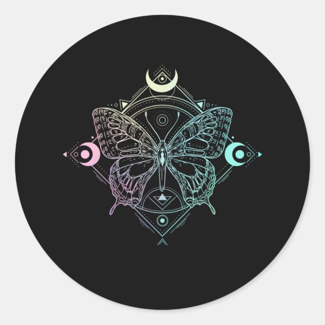 Pastel Goth Moon Gothic Wicca Crescent Butterfly Classic Round Sticker (Front)