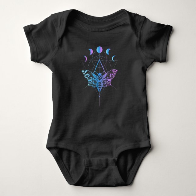 Pastel Goth Moon Moth Crescent Geometry Baby Bodysuit (Front)