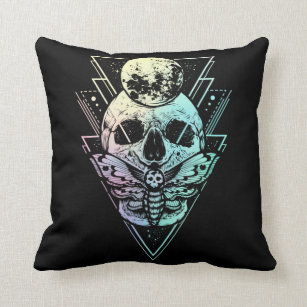 Pastel Goth Moon Skull Gothic Wicca Crescent Moth Cushion