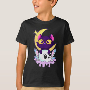 Pastel Goth Moon Wiccan Animal Cat Skull T-Shirt