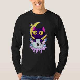 Pastel Goth Moon Wiccan Animal Cat Skull T-Shirt