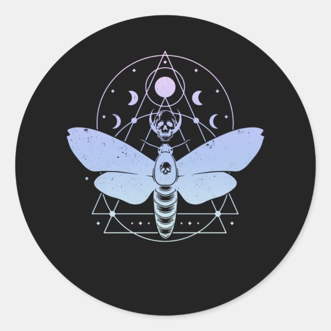 Pastel Goth Moth Moon Wiccan Crescent Skull Classic Round Sticker (Front)