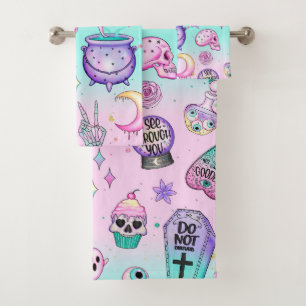 pastel goth pattern bath towel set