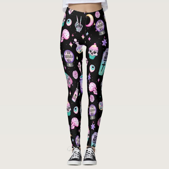 pastel goth pattern dark leggings (Front)