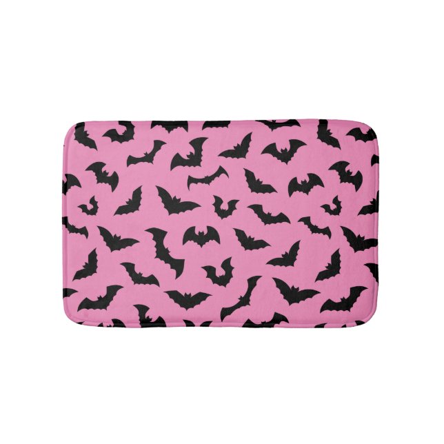 Pastel goth pink bats pattern halloween bath mat (Front)