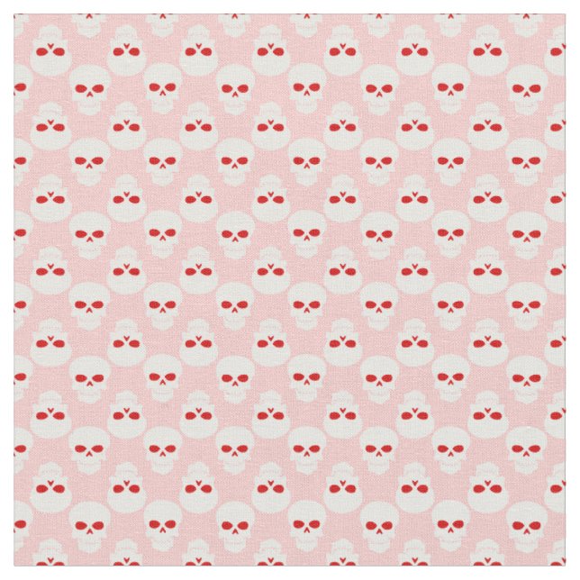 pastel goth pink red halloween skull skeleton fabric (Close Up)