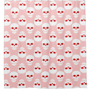 pastel goth pink red halloween skull skeleton shower curtain