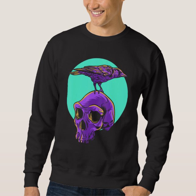 Pastel Goth Raven Crow Skull Emo Punk Gothic Bird Sweatshirt (Front)
