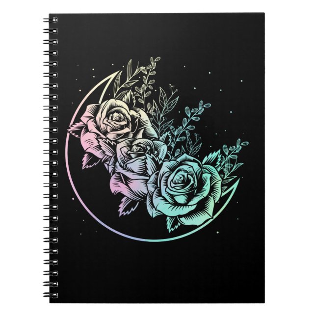 Pastel Goth Roses Moon Gothic Crescent Flowers Notebook (Front)