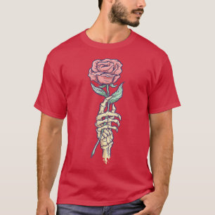 Pastel Goth Skeleton Hand Holding A Red Rose  T-Shirt