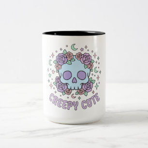Pastel Goth Skull Floral Creepy Cute Aesthetic Art Two-Tone Coffee Mug