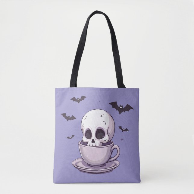 Pastel Goth Skull in Teacup Tote Bag (Front)