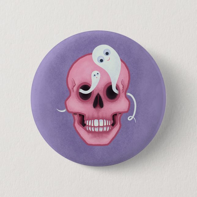 Pastel goth skull spooky cute 6 cm round badge (Front)