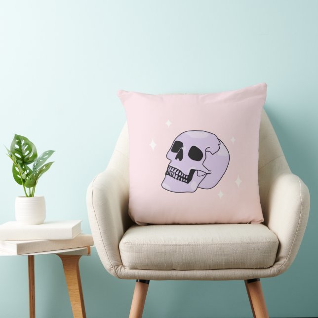 Pastel Goth Skull Throw Pillow Pink Aesthetic (Chair)