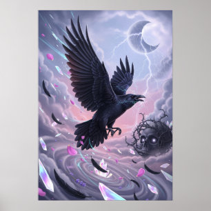 Pastel Goth Stormy Raven with Skull and Crystals Poster