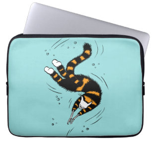 Pastel Goth Swimming Cat Skeleton Laptop Sleeve