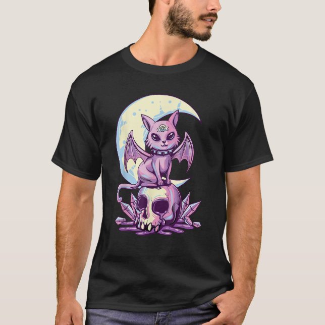 Pastel Goth Wiccan Cat Cute Creepy Witchy Cat and  T-Shirt (Front)