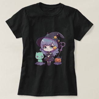 Pastel Goth Witch and Cat Halloween Tee