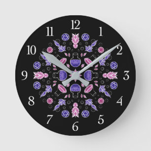 Pastel goth witch potion pentagram pink purple round clock