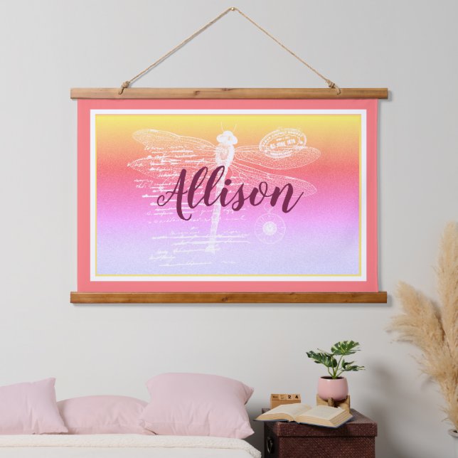 Pastel gradient dragonfly personalised  hanging tapestry (Bedroom)