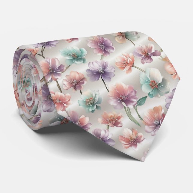 Pastel Gradient Floral Pattern Tie (Rolled)