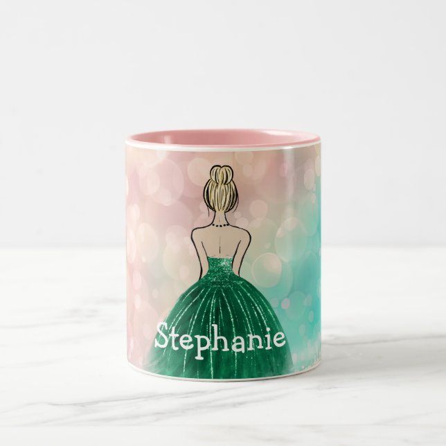 Pastel Gradient Glitter Rainbow Bokeh Two-Tone Coffee Mug (Center)