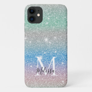 Pastel Gradient Glitter Sparkle Monogram Name Case-Mate iPhone Case