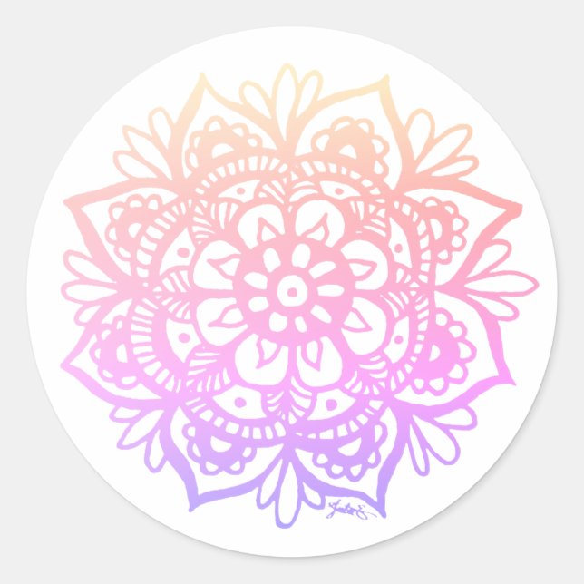 Pastel Gradient Mandala Flower Classic Round Sticker (Front)