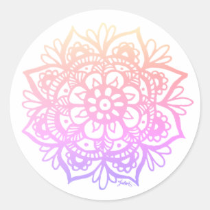 Pastel Gradient Mandala Flower Classic Round Sticker