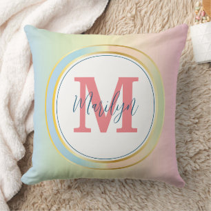 Pastel Gradient Name & Monogram Throw Pillow