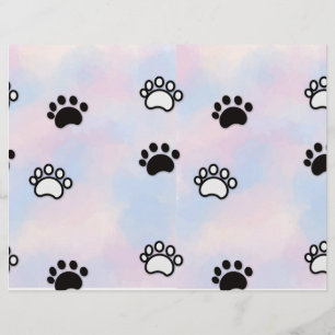 Pastel Gradient Pink Dog Paws Scrapbook Paper
