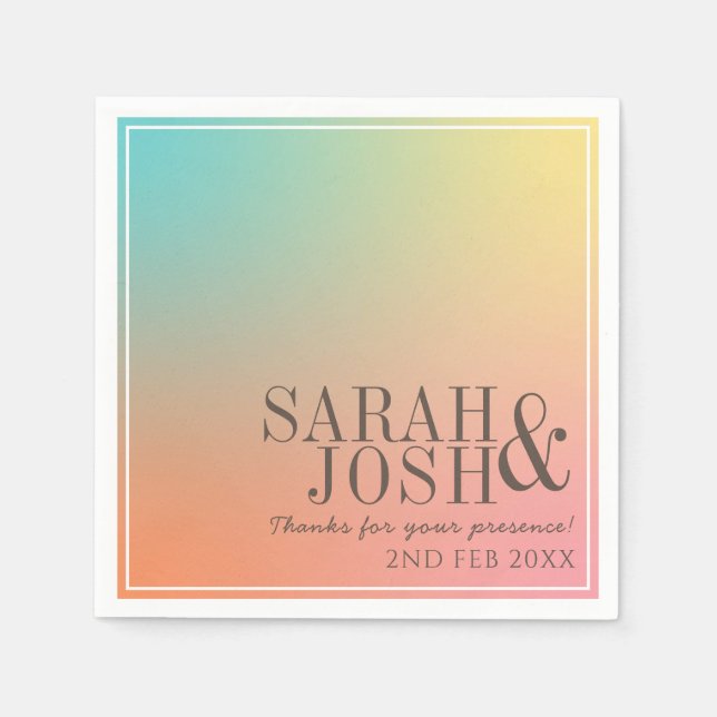 Pastel Gradient Retro Colourful Cool Ombre Wedding Napkin (Front)