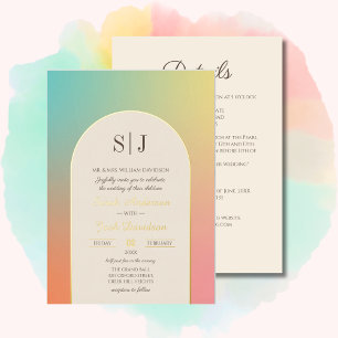 Pastel Gradient Retro Golden Arch Frame Wedding 