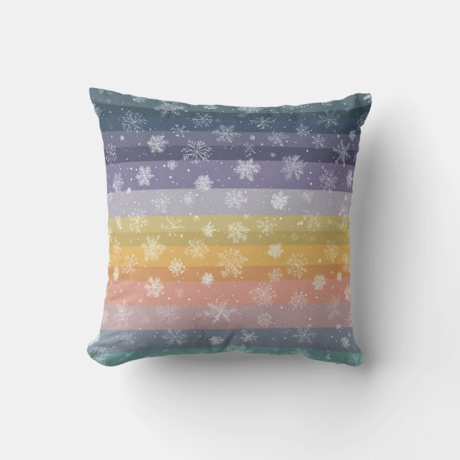 Pastel Gradient Stripe Snowflake Throw Pillow (Front)