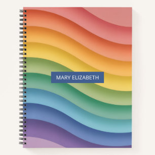 Pastel Gradient Wave Stripes Personalized Notebook