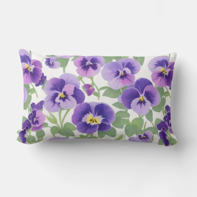 Pastel Graphic Purple Pansies Lumbar Cushion (Front)
