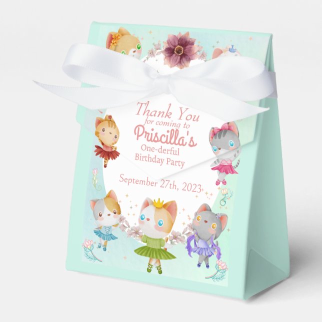 Pastel Green All Ballerina Cat Kids Birthday Party Favour Box (Front Side)