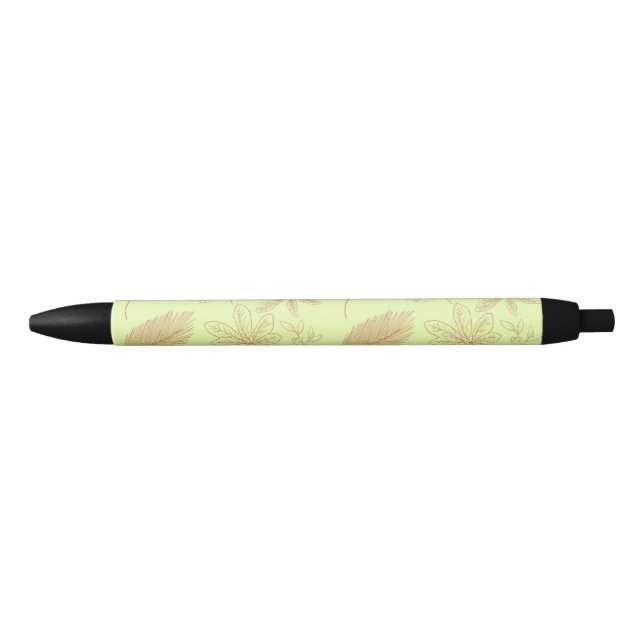 Pastel Green and Beige Leaves Pattern  Black Ink Pen (Front)