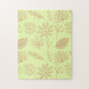 Pastel Green and Beige Leaves Pattern  Jigsaw Puzzle