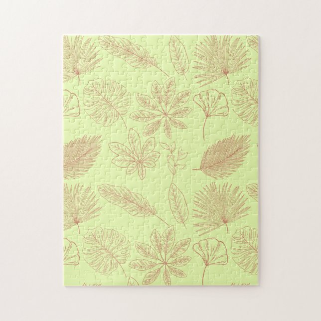 Pastel Green and Beige Leaves Pattern  Jigsaw Puzzle (Vertical)