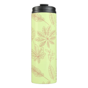 Pastel Green and Beige Leaves Pattern Thermal Tumbler