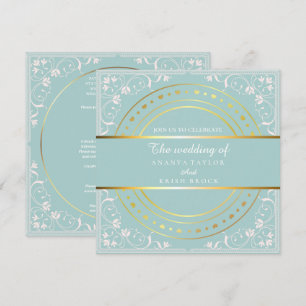 Pastel Green and Gold Wedding Invitation