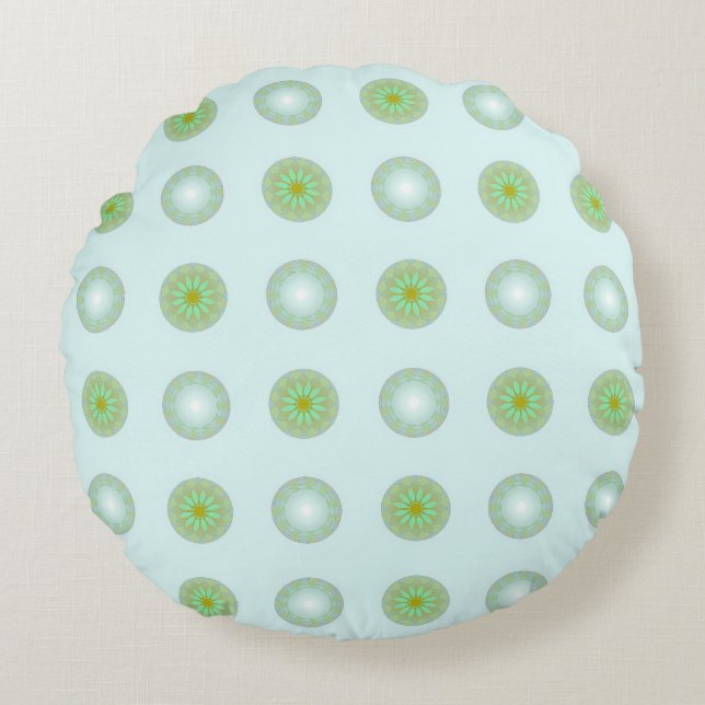 Pastel Green and Grey Geometric Pattern Round Cushion (Front)